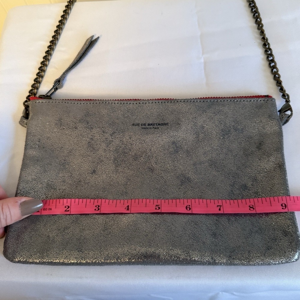 Rue De Bretagne Paris Gray Silver Metallic Leather Crossbody Bag Purse - Picture 7 of 12